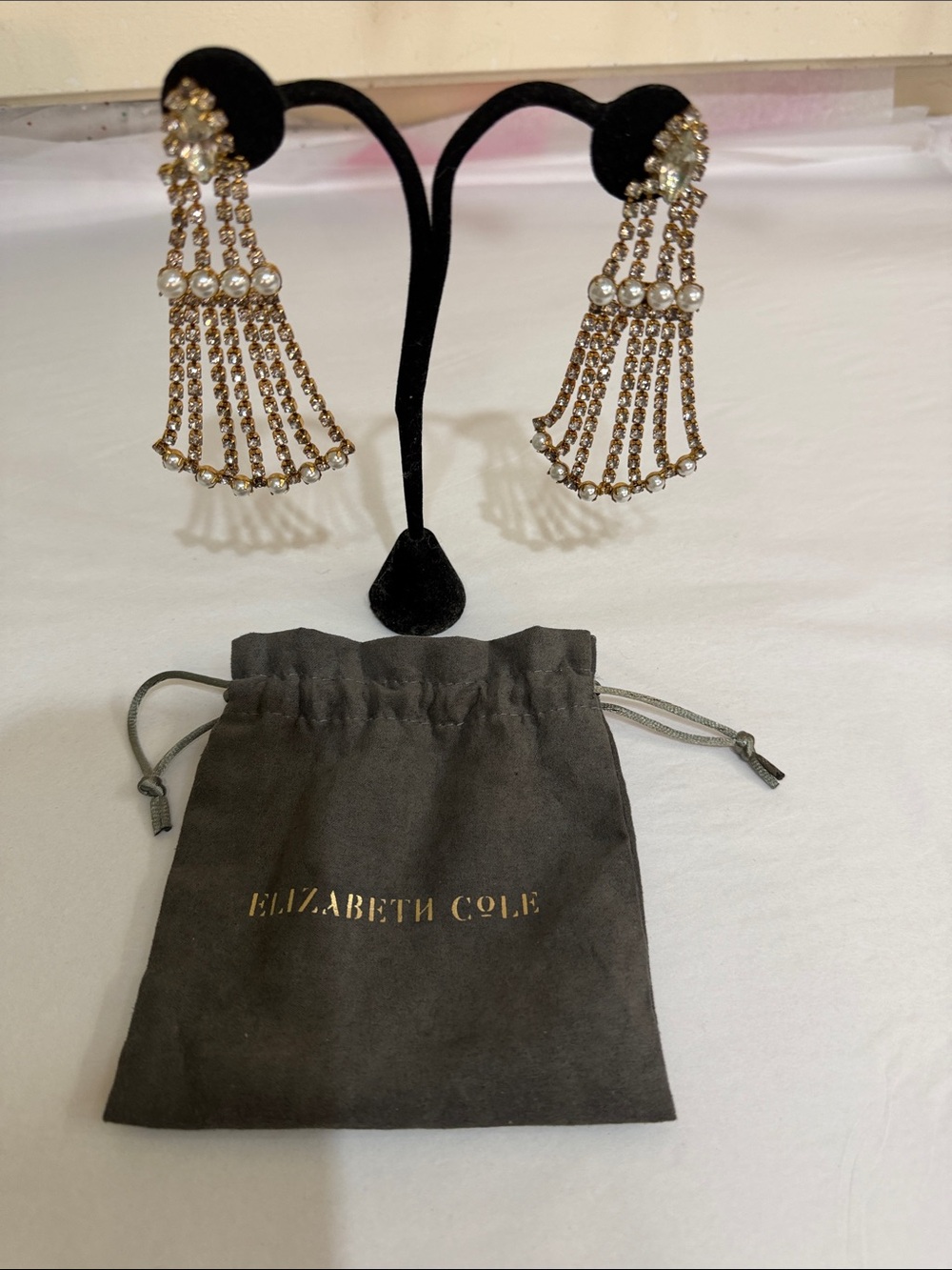 Elizabeth Cole Gold and Pearl Chandelier Drop Earrings